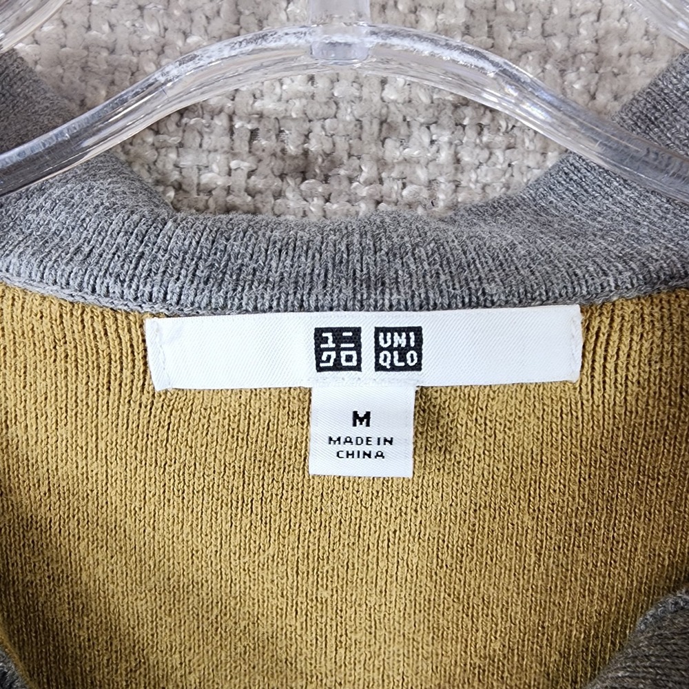Uniqlo Smooth Cotton Relaxed Polo Sweater Womens M Gold Teal Stripe Crop Preppy - Picture 10 of 11